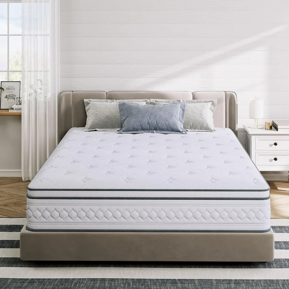 

Twin Mattress, 12 Inch Medium Firm Hybrid Mattress with Pocketed Coil Springs and Cool Gel Memory Foam, Sufficient& Even Support