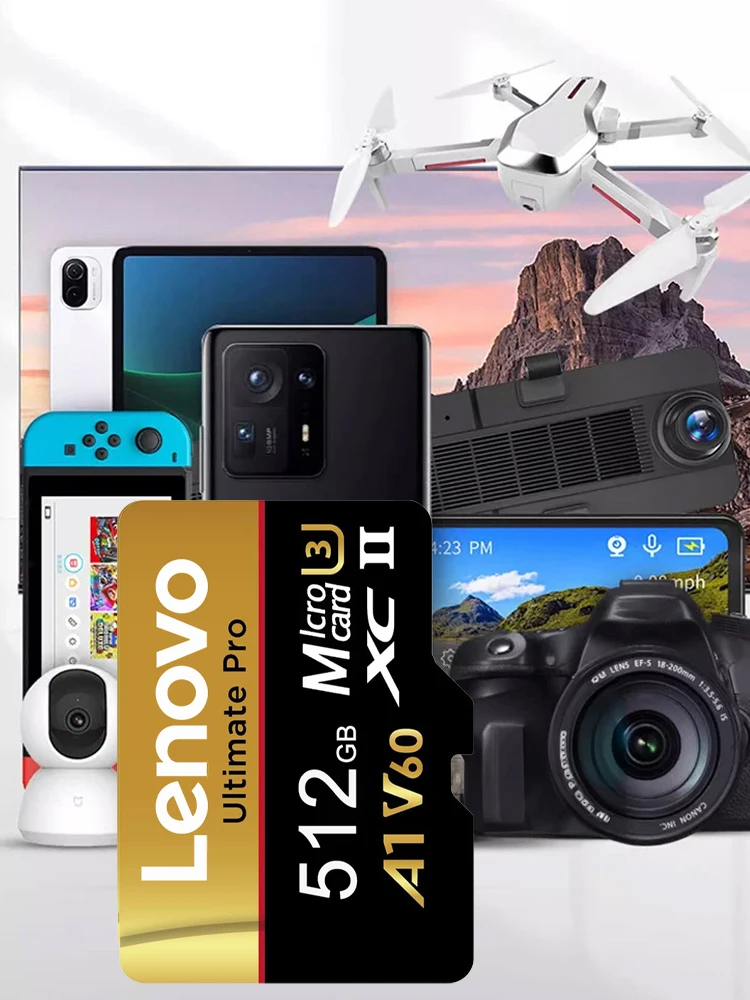 Karta pamięci SD Lenovo 128 GB, 256 GB, 512 GB, 1 TB, karta Micro SD V60 U3, karta flash, karta TF, karta pamięci MicroSD do dronów Insta360 i DJI. — 2
