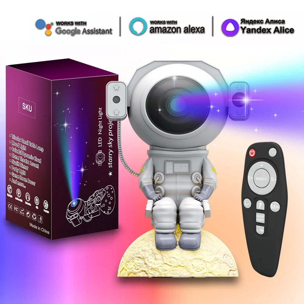 360°Adjustable Star Projector Night Light with Remote Control Astronaut Nebula Galaxy Lighting Bluetooth Speaker Atmosphere Lamp