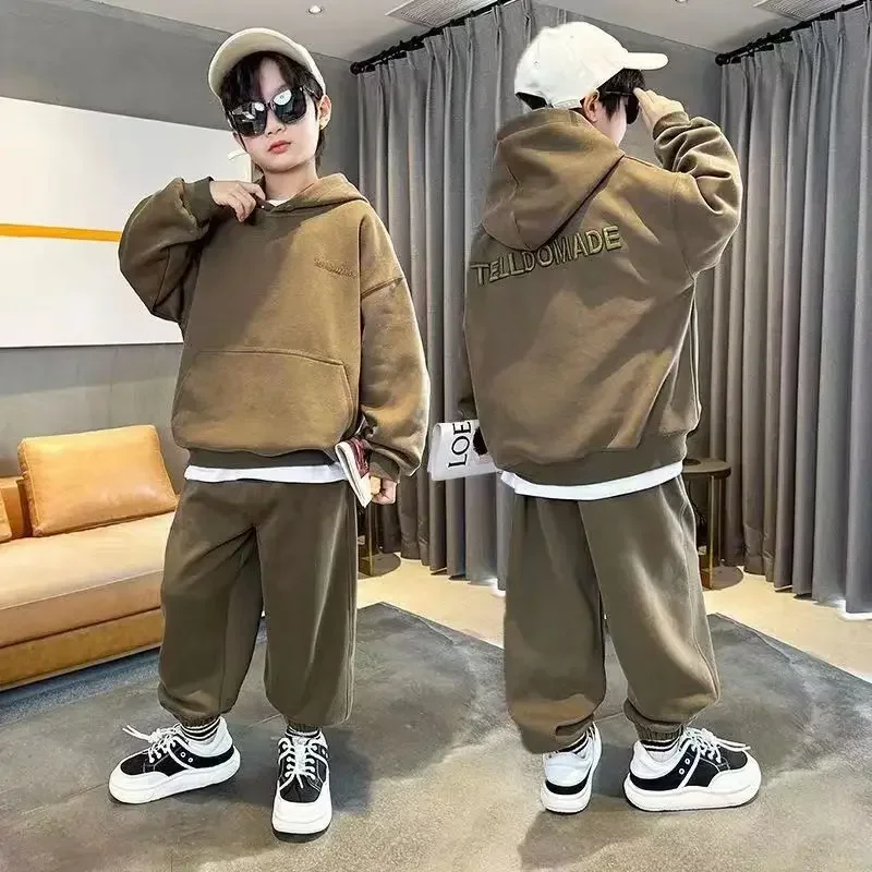 Spring Autumn Boys Cotton Hooded Alphabet Workout Sweatshirt+Sweatpant Set School Kid Tracksuit Child Jogger 2PCS Outfit 5-16Yrs