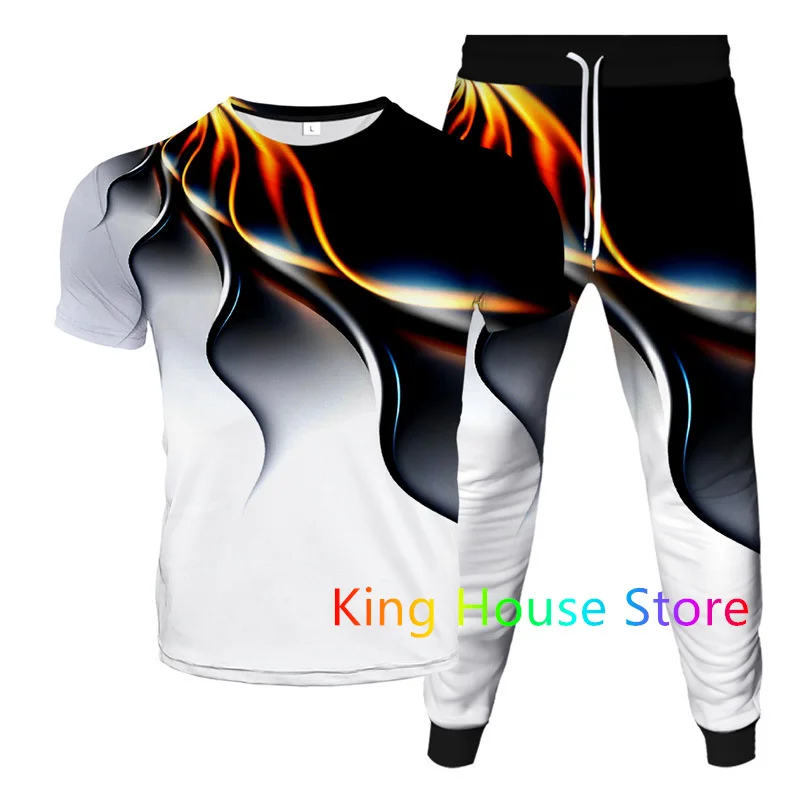 Mode Trainings anzug 2 Stück Outfit Set Männer T-Shirt lange Hose Anzug Sommer übergroße Kleidung 3d gedruckt Sportswear männlich Jogging anzug