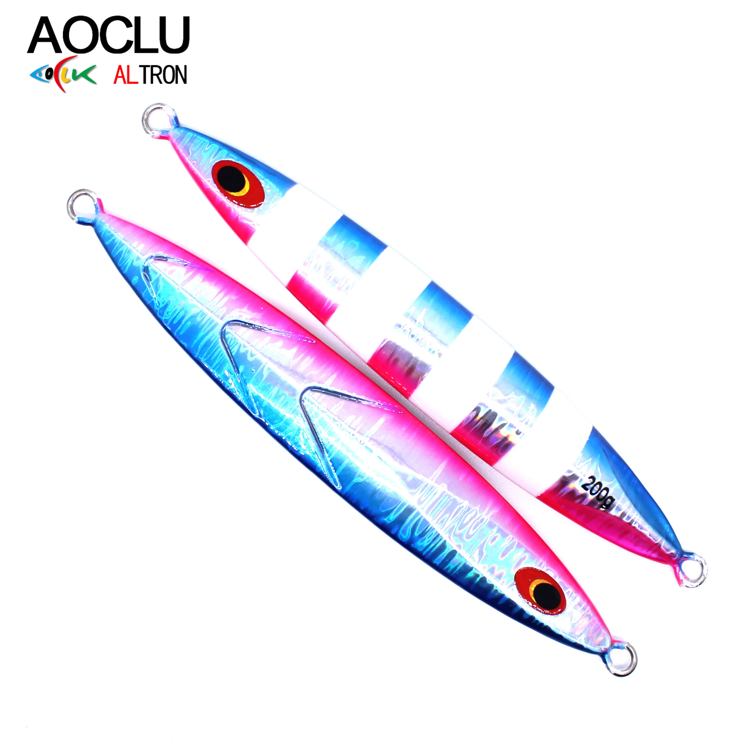 AOCLU Deep Sea Slow Metal Jig 200g 300g Hard Bait Sinking Stick Lure UV Glow Luminous Zebra For Tuna  Grouper Seabass Fishing