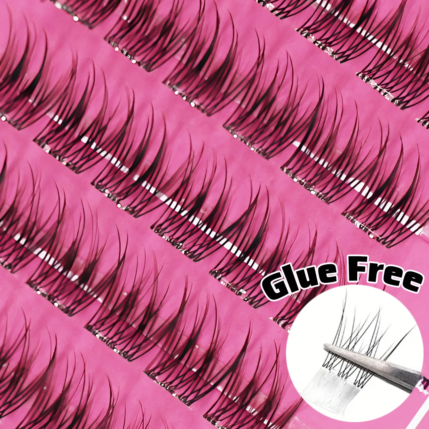 Cílios postiços autoadesivos, clusters de cílios de pressão, extensões de cílios finos, kit de extensão de cílios de cluster natural de 60 peças com pinça (10-12 mm, curvatura C) adequado para iniciantes, cílios postiços autoadesivos com aparência natural