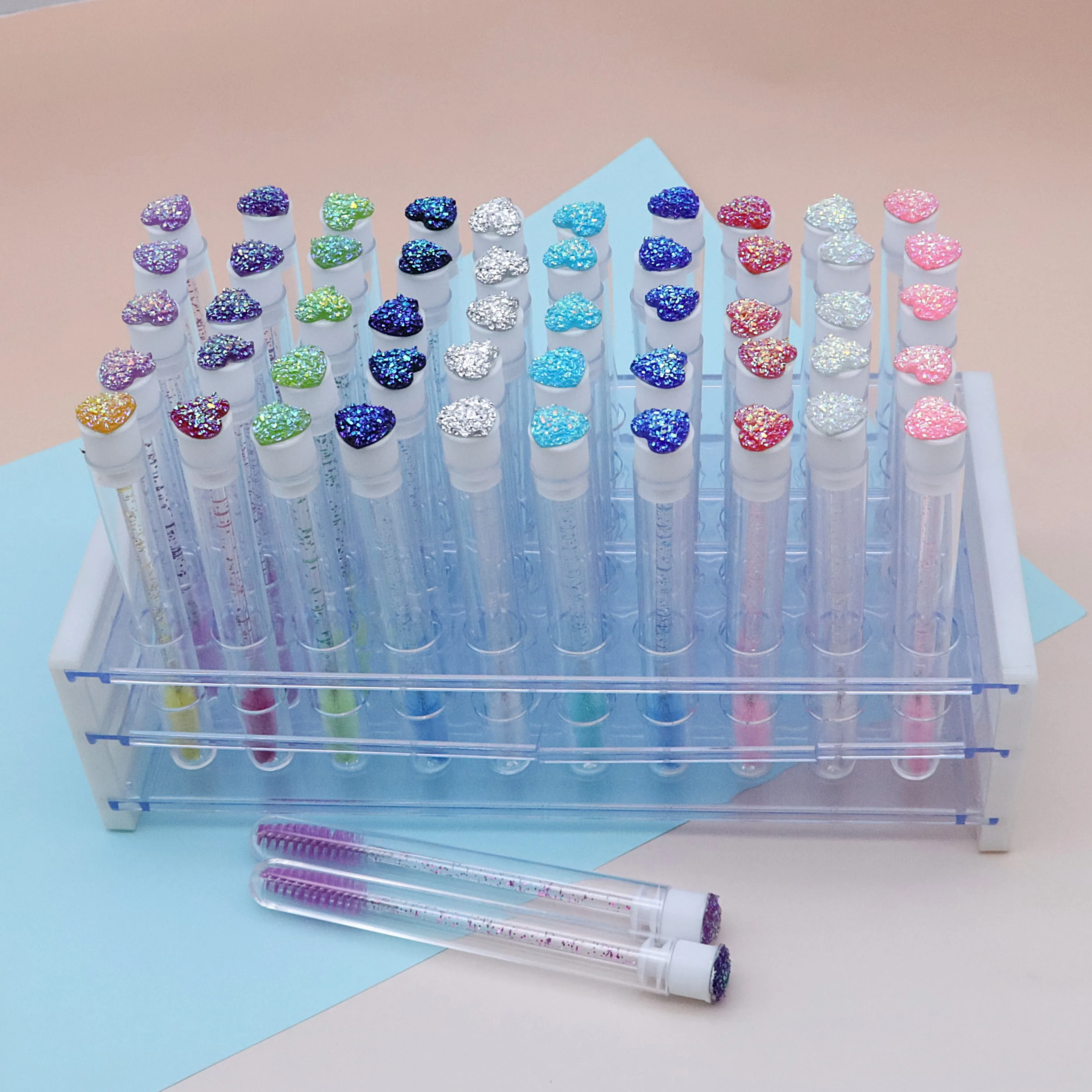 50Pcs Diamond heart-shaped Eyelash Brush Tube Disposable Mascara Wands Reusable Lash Spoolies Brush Dust-proof Storage Tubes