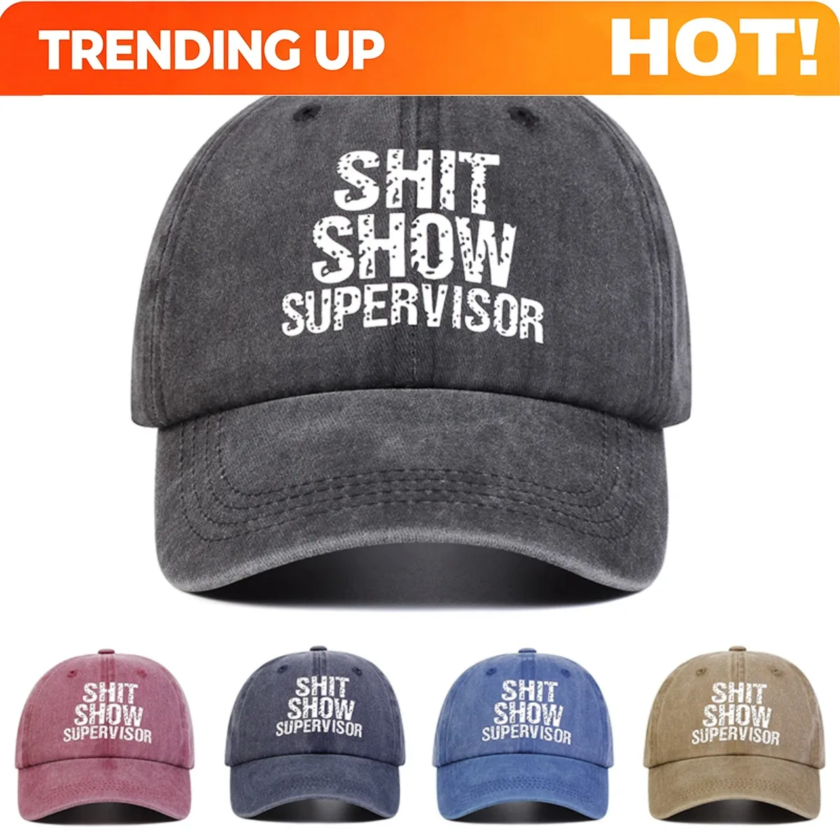 Customization 1 Men's SHIT SHOW SUPERVISOR Washed Baseball Cap, Outdoor Adjustable Fashion Casual Hat, Suitable For Spring And A