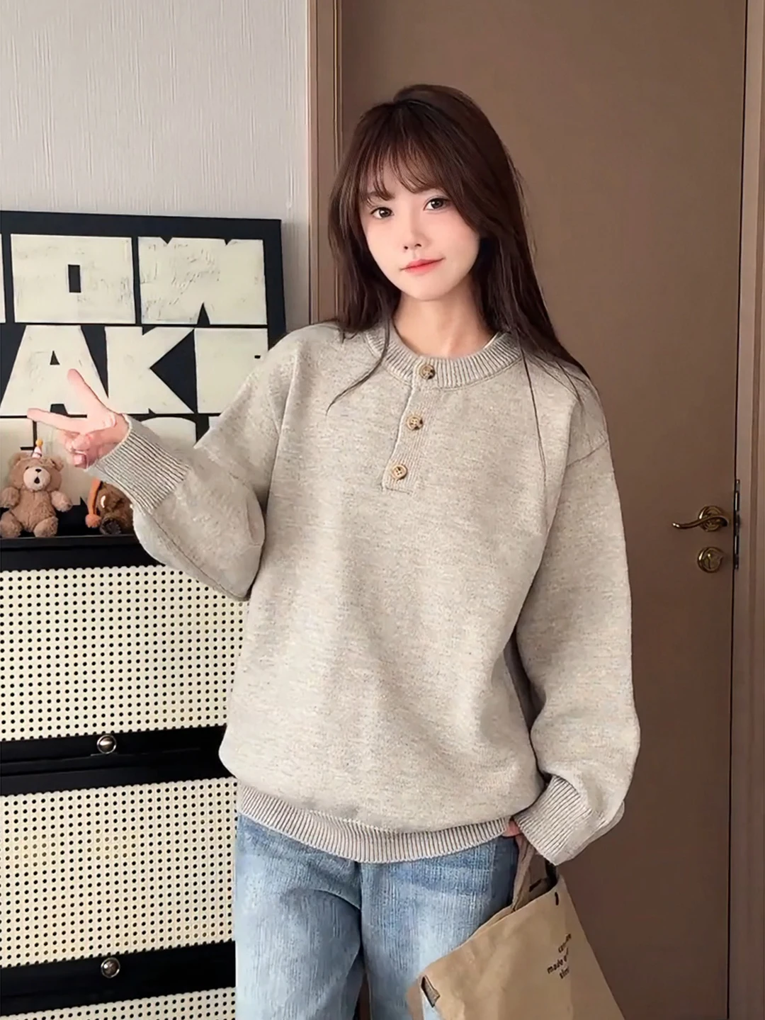 

Soft Long Sve Ne Knitwear Henry Sle in ey And Floral for Men And Women Casual American Retro Sle Autumn Winte...