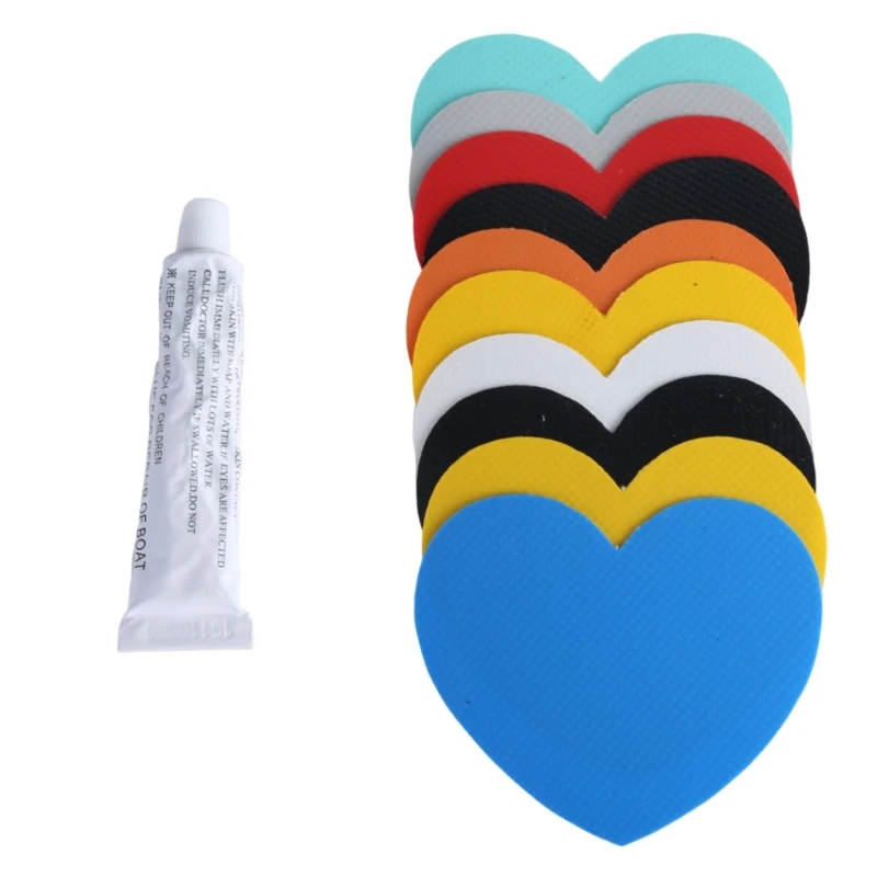 10Pcs Waterproofs Heart PVC Repair Patches Inflatable Kayaks Boats Repair Patches Rubber Boats Waterproofs Patches Tool