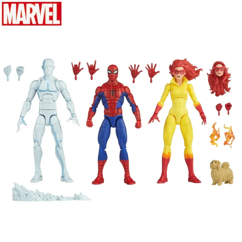 

Anime Marvel Legends Spider-Man And His Amazing Friends 6 Inchs Action Figures Venom Iceman Firestarkids Collection Model