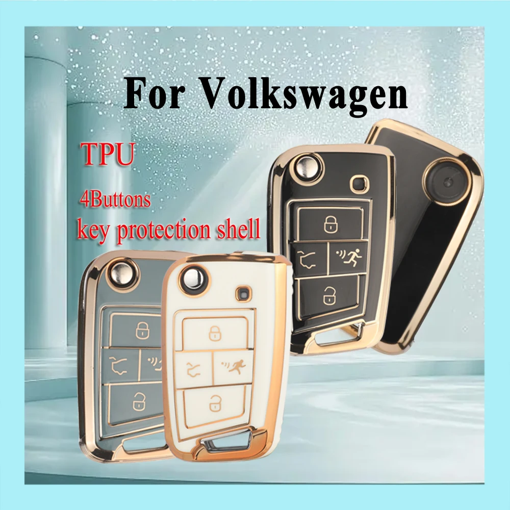 

jingyuqin НОВЫЙ чехол для автомобильного дистанционного ключа из ТПУ для Volkswagen, 4 кнопки, складной 4 кнопки MQB, золотая отделка черный, белый, серый