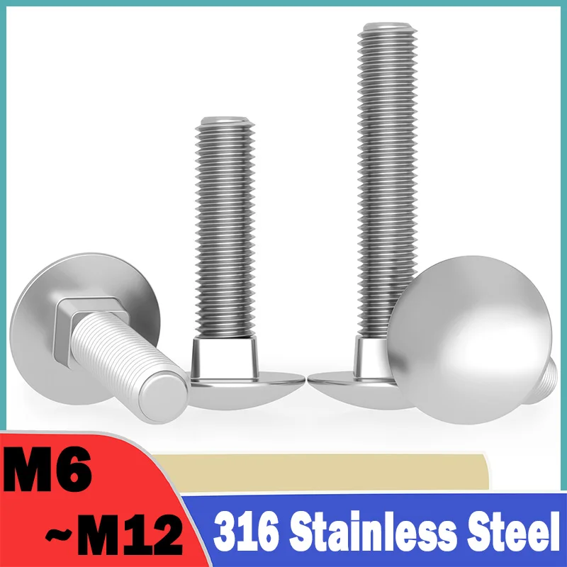 1~5Pcs M6 M8 M10 M12 316 Stainless Steel Carriage Bolt Truss Round-Head Square-Neck Screw