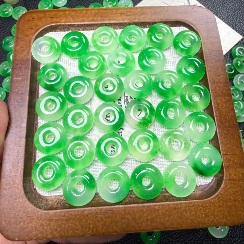 10pcs Jade Green Large Hole Bread Button Beads DIY Earrings Bracelet Charm Jadeite Jewellery Fashion Accessories Amulet Gifts