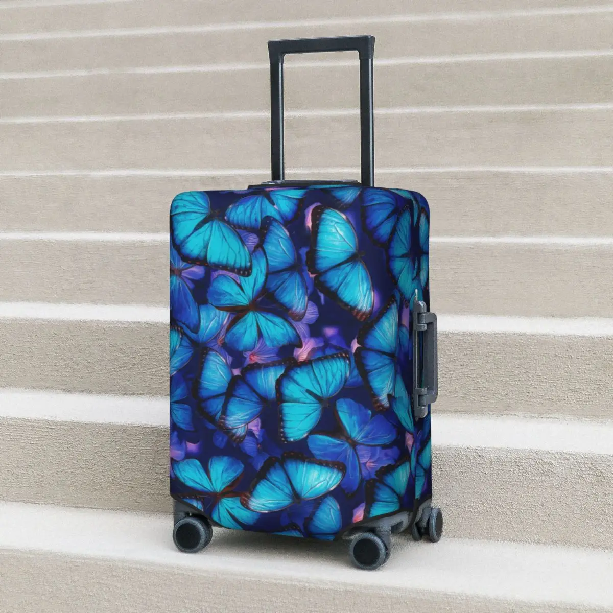 

Blue Butterflies Suitcase Cover Luminous Flowers Business Protector Flight Fun Luggage Supplies