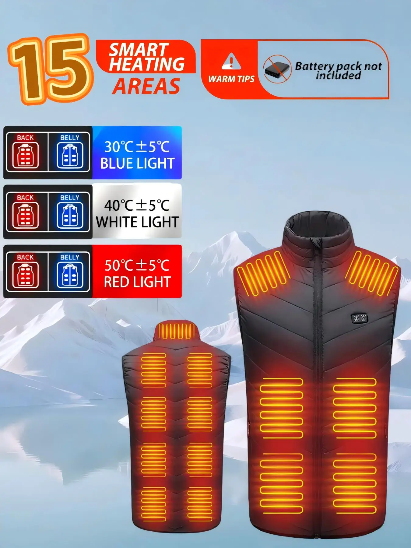 New Men'S Autumn And Winter Outdoor Cold Proof Casual Stand Collar 15 Zone Intelligent Heating Warm Vest (Excluding Power Bank)