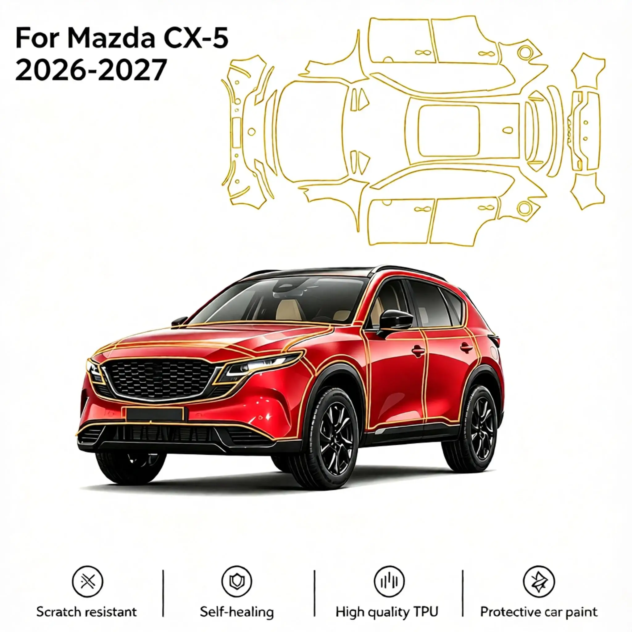 For Mazda CX-5 2026-2027 9Mil TPU Scratch-Resistant Self-Healing Matte Clear Paint Protection Film Invisible Pre-cut PPF Kit