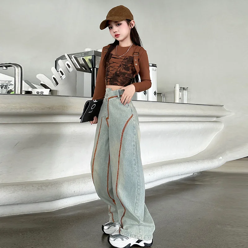 Autumn Girls Clothes Set Sweatshirt + Jeans Cotton Baby Clothes Two Piece Suits Fashion Teen Female Kids Outfits Suit Set 5-14Y image 3