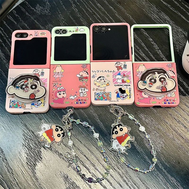 

Funny Cute Cartoon Boy Phone Case For Samsung Galaxy Z Flip 7 6 5 4 3 ZFlip6 ZFlip5 Cover with Chain Shockproof Hard Cases Capa