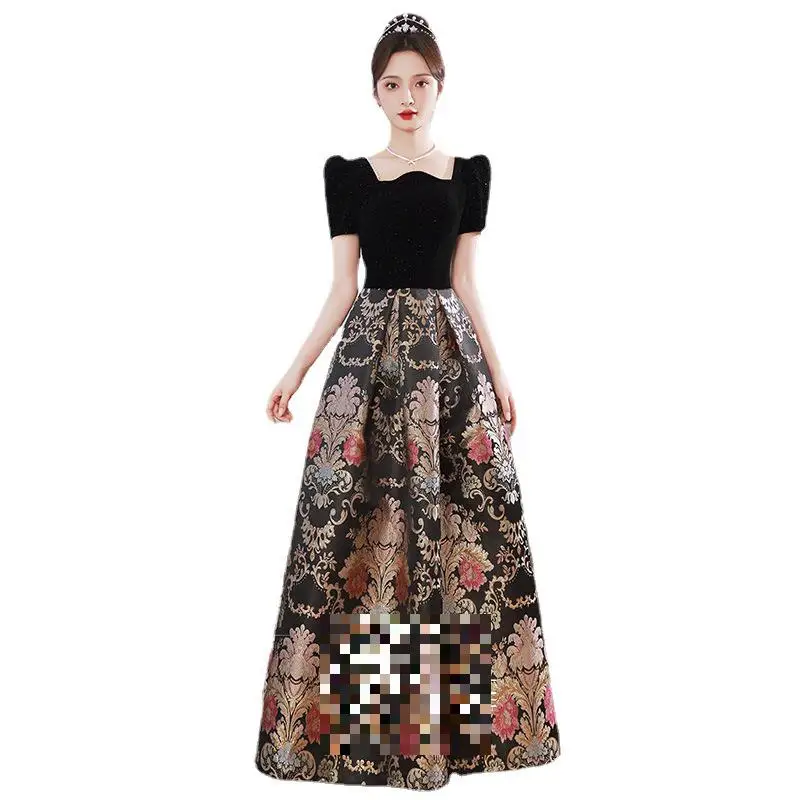 Evening Dress 2024 New Elegant Black Hepburn Jacquard Fabric Evening Dress Spaghetti Strap Vintage Banquet Dress Robe Customized