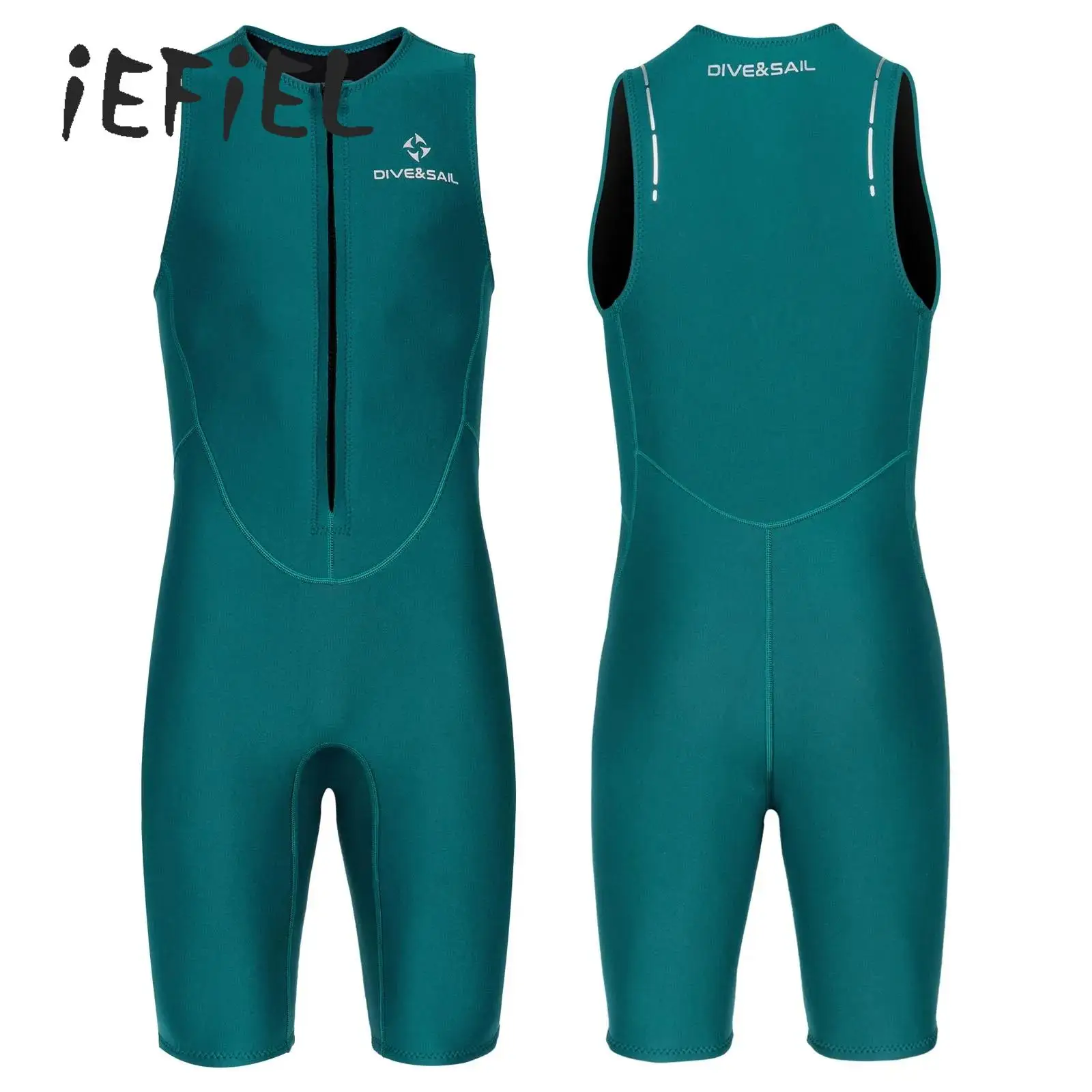 Mens Wetsuit 2mm Neoprene Sleeveless Front Zip One Piece Surfing Diving Suit Half Leg Jumpsuit Swimwear Snorkeling Kayaking