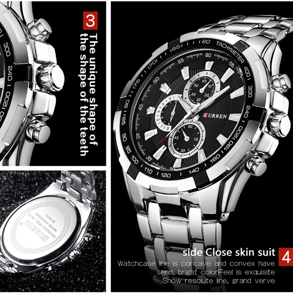 CURREN Fashion Large Dial Leisure Business Watch Men's Quartz Waterproof Wristwatch Quartz Male Clock