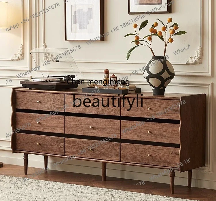 M178 Black walnut nine-bucket cabinet antique bedroom locker living room storage French retro