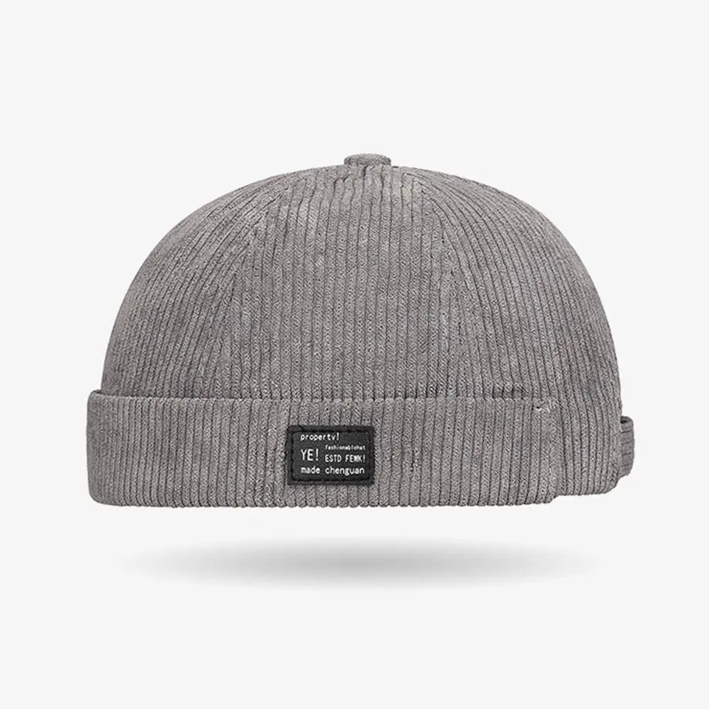 

Fashion Solid Color Vintage Docker Cap Adjustable Corduroy Brimless Hat Round Soft Landlord Hat Unisex
