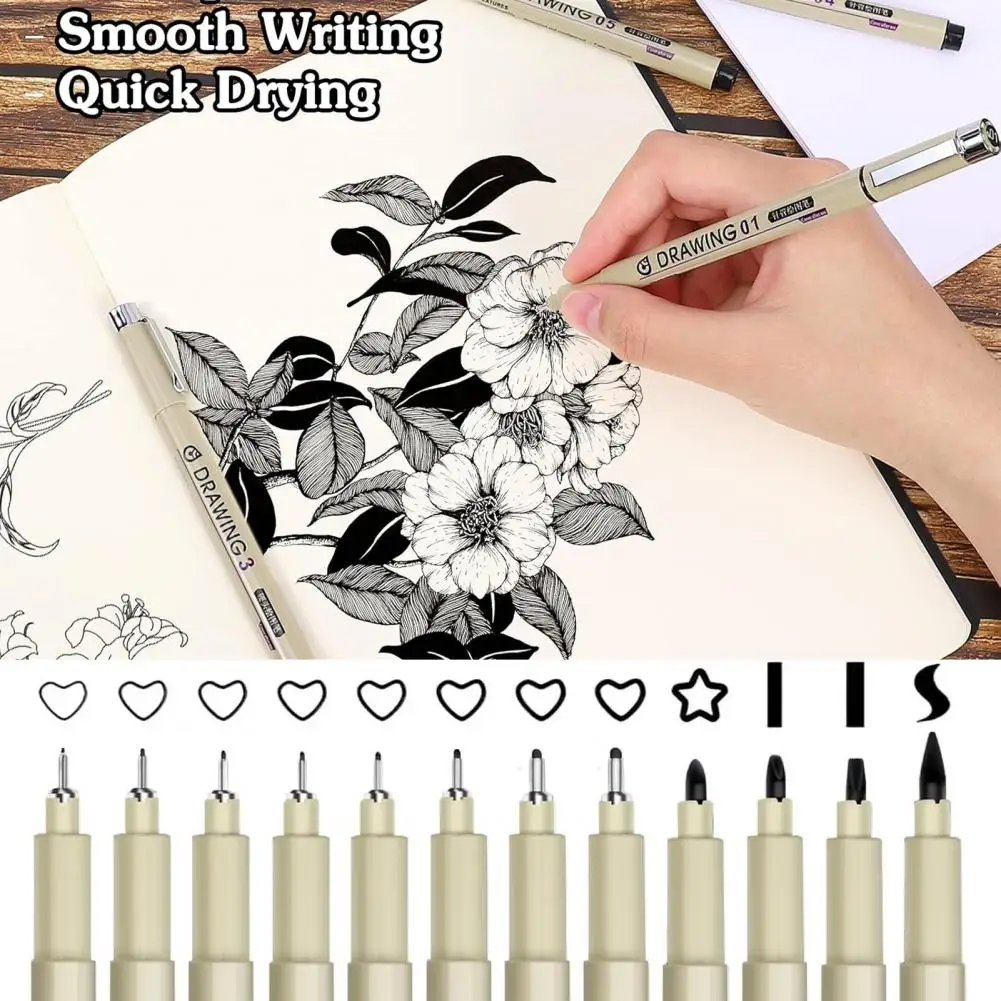Grade Pigment Ink Pens Quick-drying Fine Tip Pens 12pcs Micro Fineliner Drawing Pens Set Waterproof Pigment Ink Art Markers