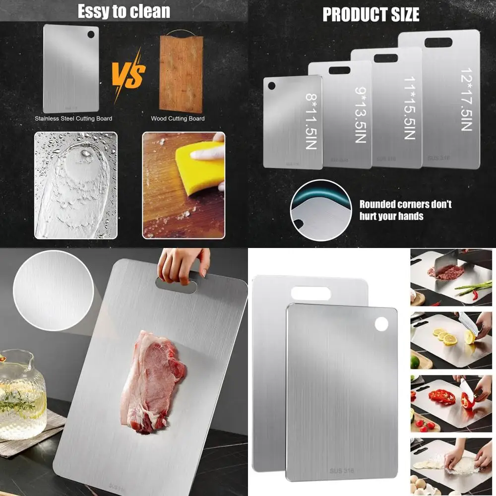 เขียงสเตนเลสสตีลสำหรับครัว - แคทชีฟ แบบสองด้าน ปลอดสารพิษ ใช้กับเครื่องล้างจานได้ ชุด 4 ชิ้น (S+L+XL+XXL)