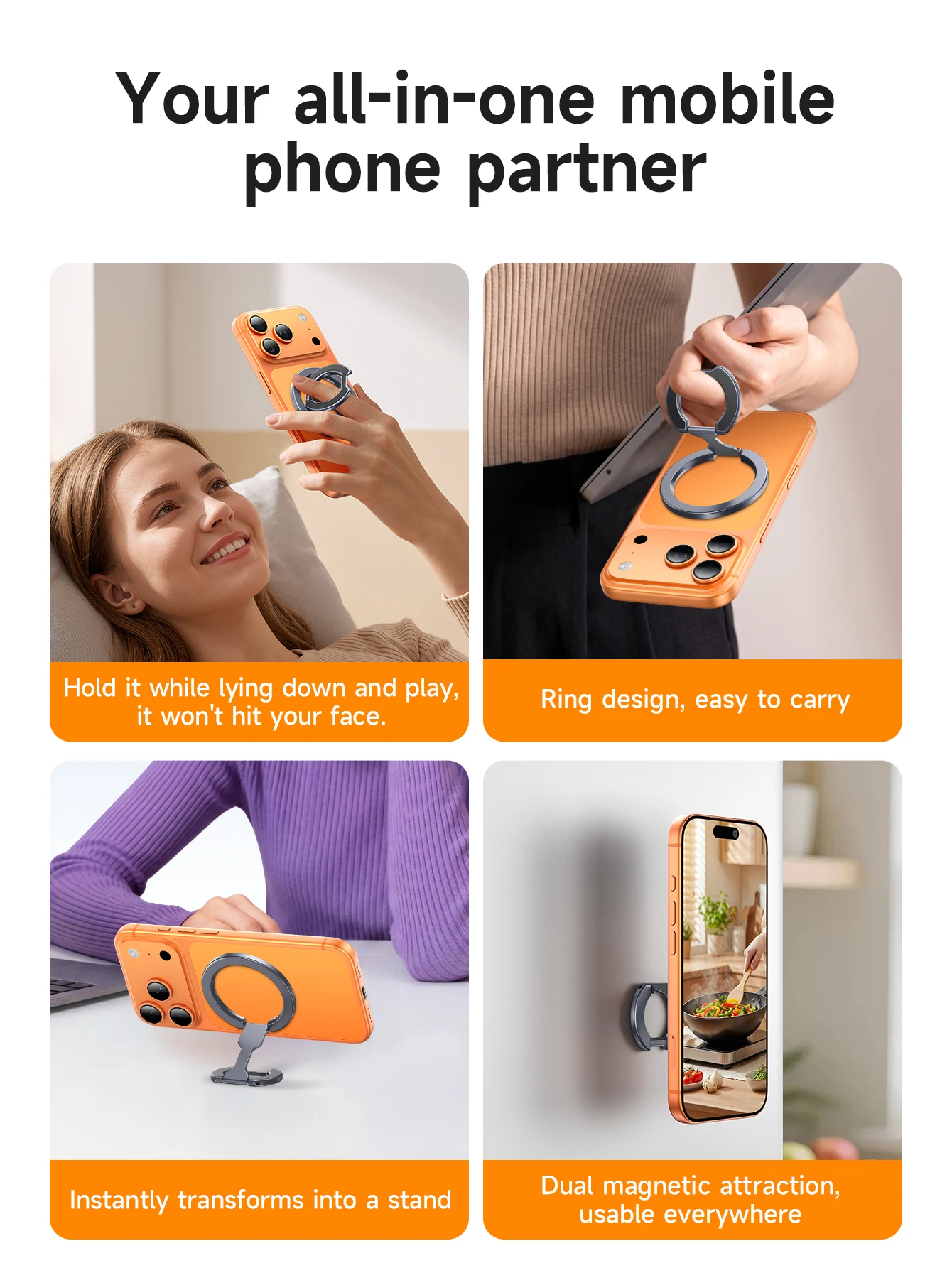 GH9 Magnetischer Handy-Ringhalter Abnehmbarer Griff Ständer Kompatibel mit iPhone MagSafe Samsung Xiaomi - Handyhalterung – Detail 3
