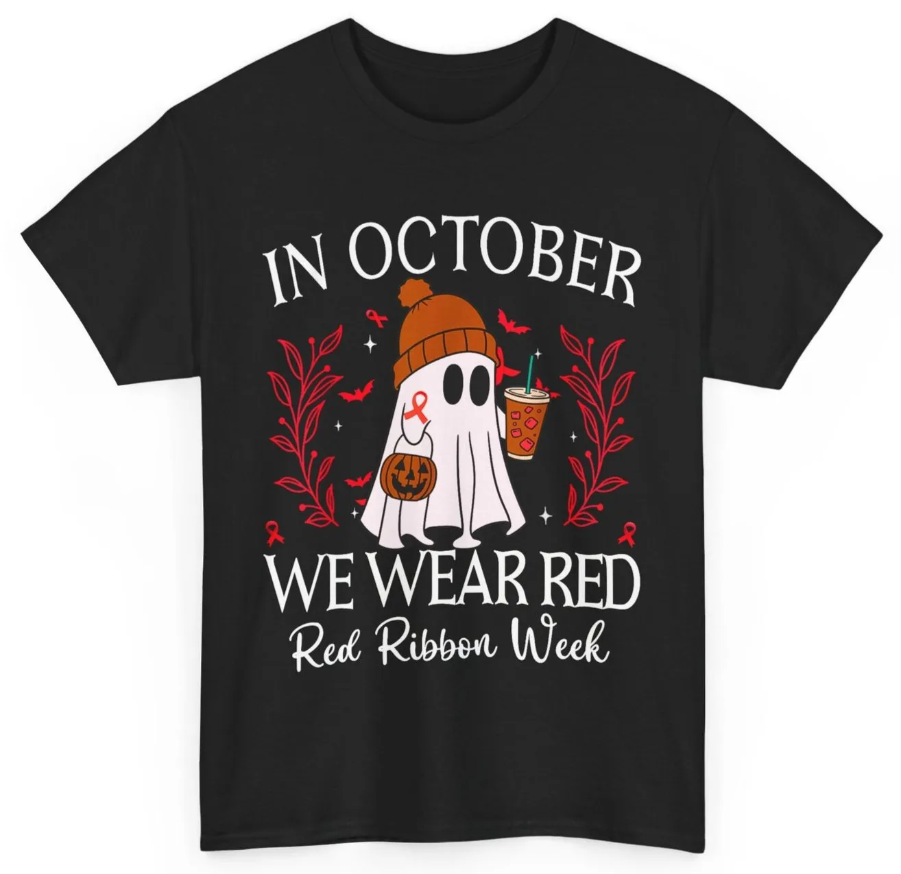 

In October We Wear Red For Ribbon Week Awareness T Shirt