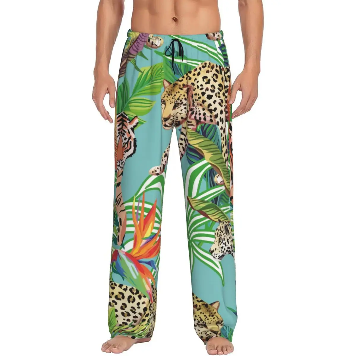 Tiger And Leopards In The Jungle Men's Casual Pajama Sleeping Pants Lounge Loose Trousers Comfortable Nightwear