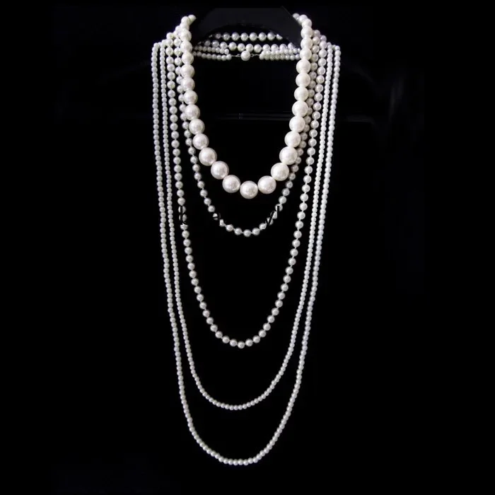 Large pearl multi-layer necklace femininity long sweater chain, short collarbone chain