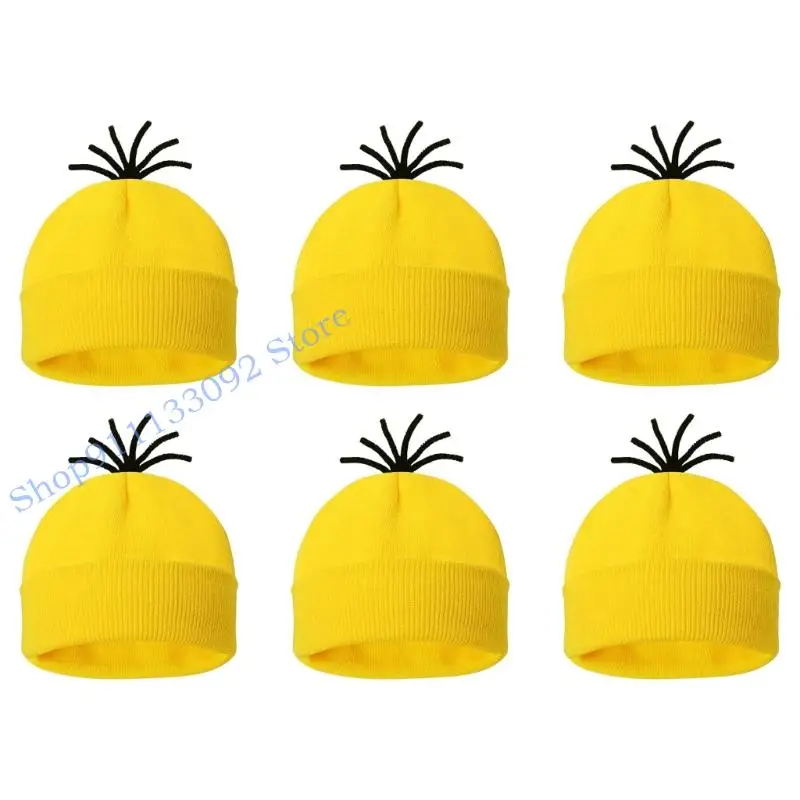 

H9ED 6 шт. желтая эластичная вязаная шапка без полей теплая зимняя шапка унисекс для семейной вечеринки