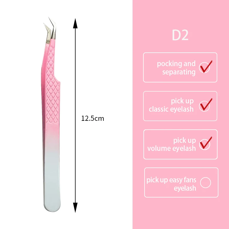 Didesun Fiber Tip Tweezers for Eyelash Extension Pink Stainless Steel High Precision Lash Tweezers for Volume Fans Makeup Tools