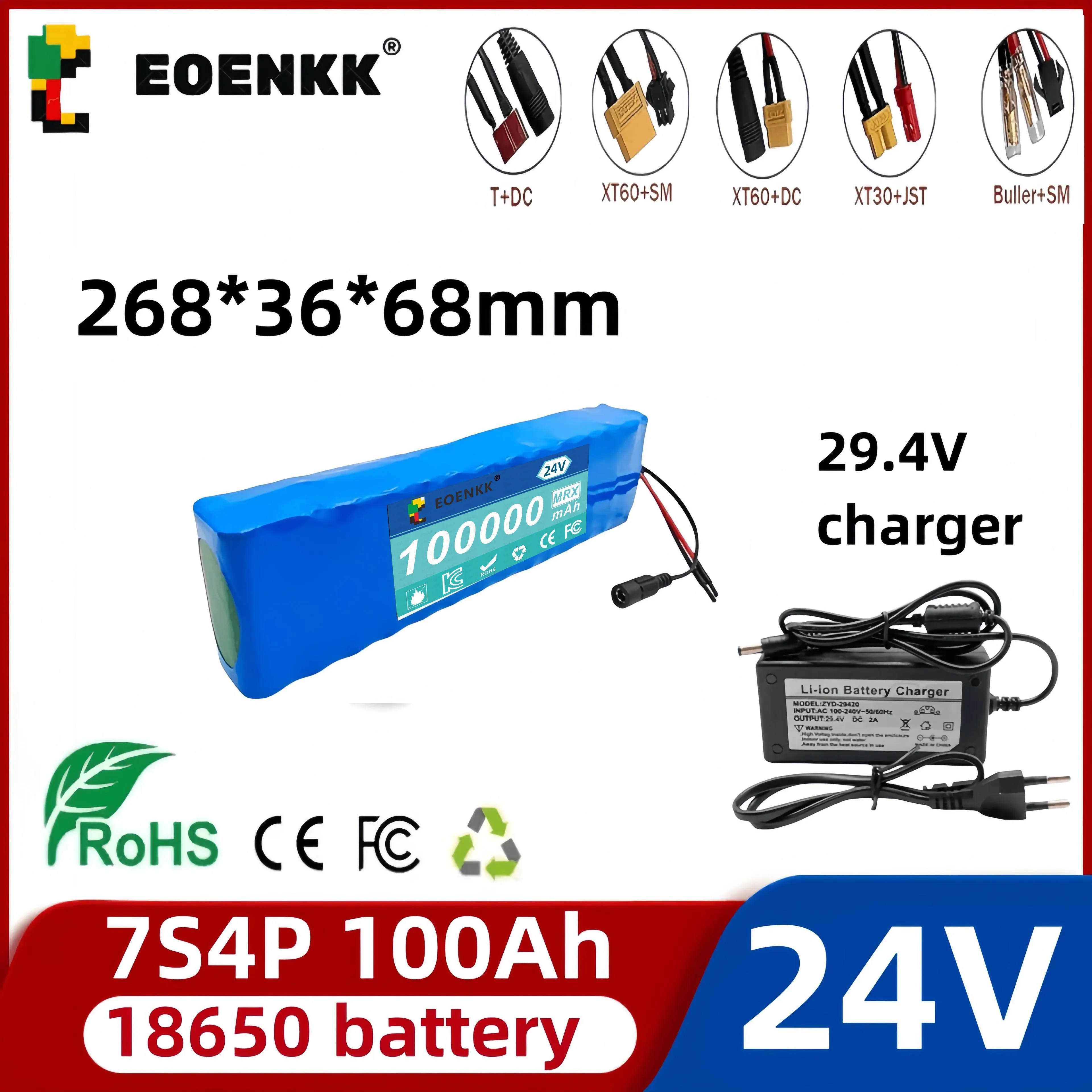 

24V 7S4P Rechargeable Lithium 18650 Battery 100Ah Ion Battery Pack for Electric Bicycle Moped Scooter Batteries+29.4V Charger