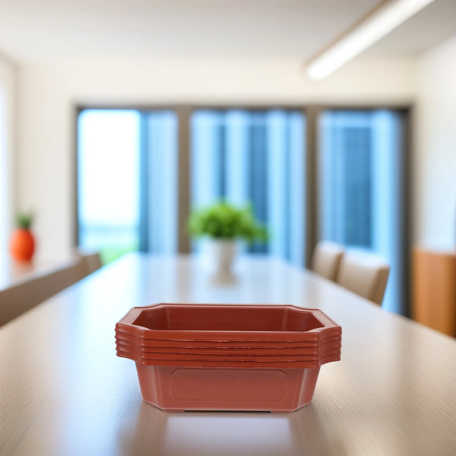 10pcs Rectangular Red Flowerpot Imitation Ceramic Bonsai Planting Pot Lightweight Practical Garden Indoor Office Decor
