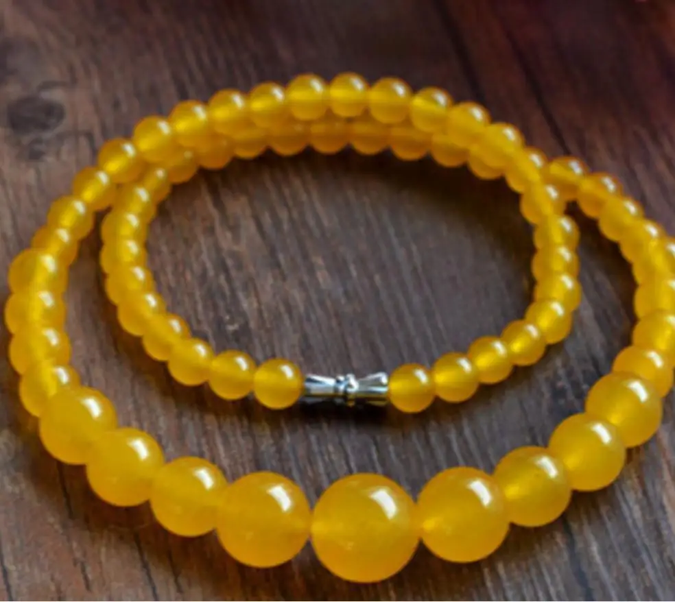 

Jewelry 6-14mm Natural Yellow stone Round Beads Necklace 17"