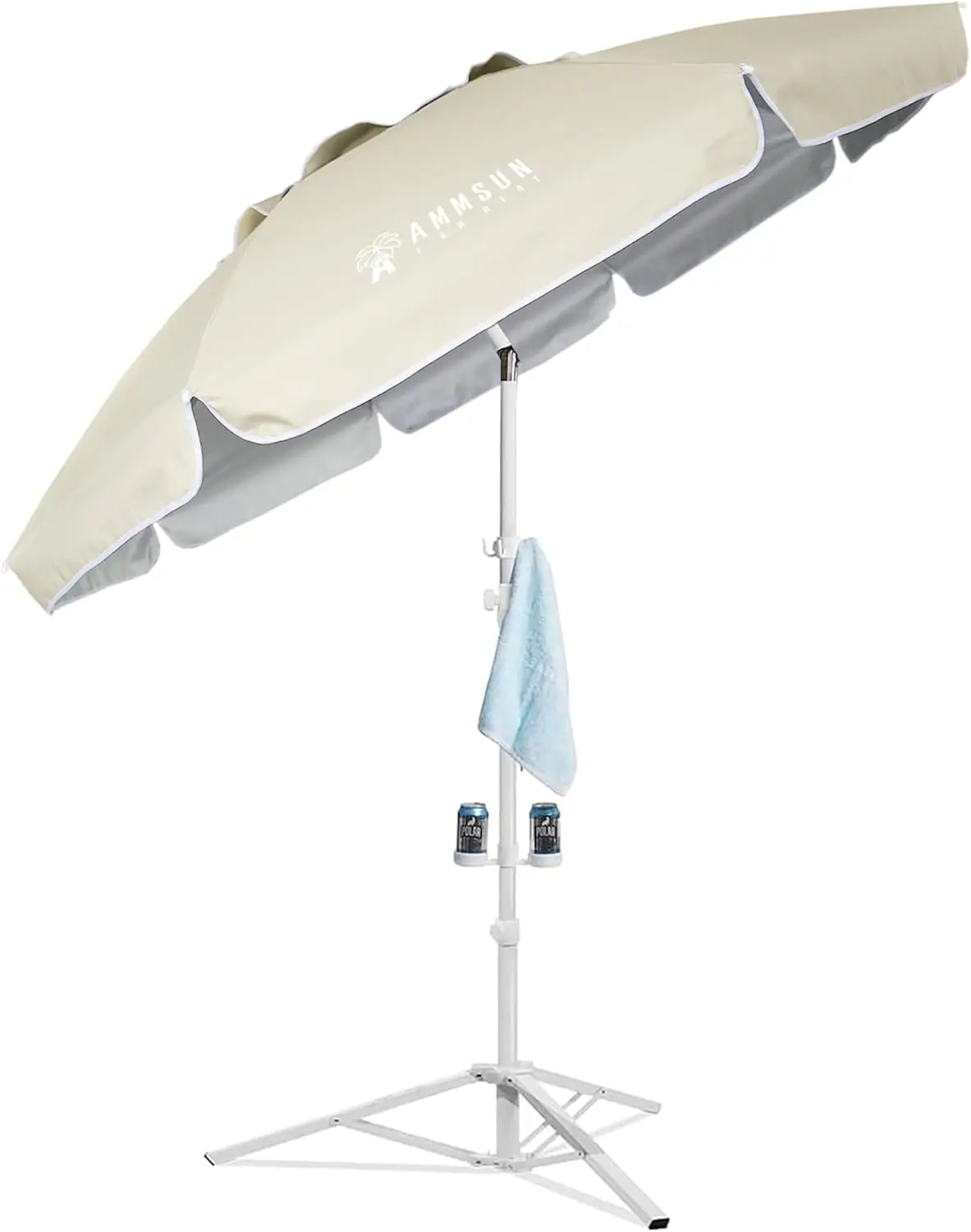 

Portable Sun Umbrella with Stand, 6.5ft Lightweight Canopy for Outdoor Sports and Beach, Adjustable Tilt and Height, Beige