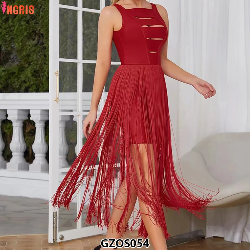 

Sleeveless Fringe Design Slimming Mini Dress Solid Color Sexy Backless High Waist Bodycon Dress Custom Summer-GZOS054