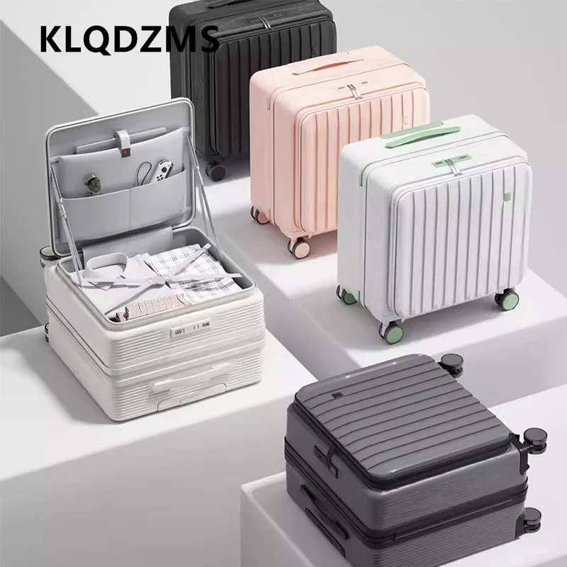 KLQDZMS حقيبة سفر محمولة بفتحة أمامية للكمبيوتر المحمول حقيبة الصعود 18 "20 بوصة إطار من الألومنيوم حقيبة تروللي بعجلات حقيبة المقصورة #1