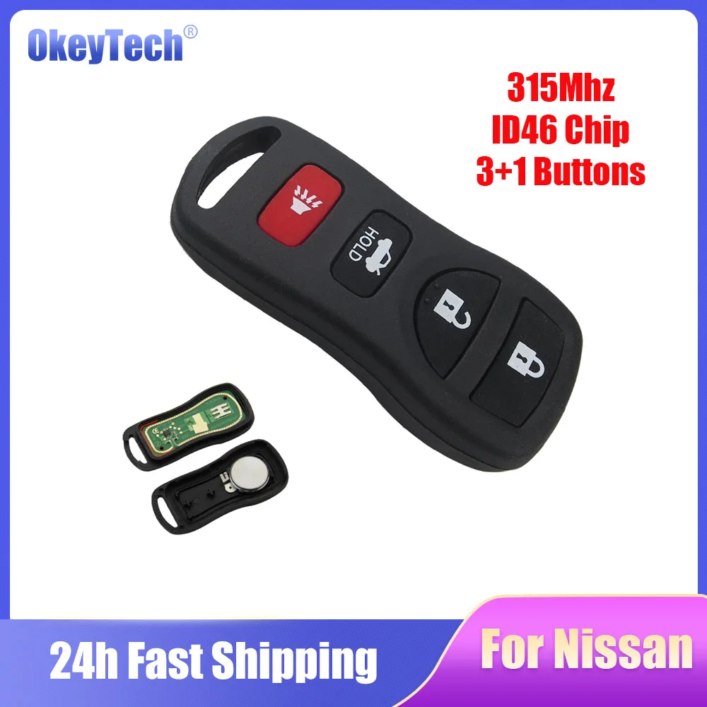 OkeyTech 315mhz 4 Buttons Car Entry Remote Key For Infiniti/Nissan Frontier Murano Armada Pathfinder 2002-2008 KBRASTU15