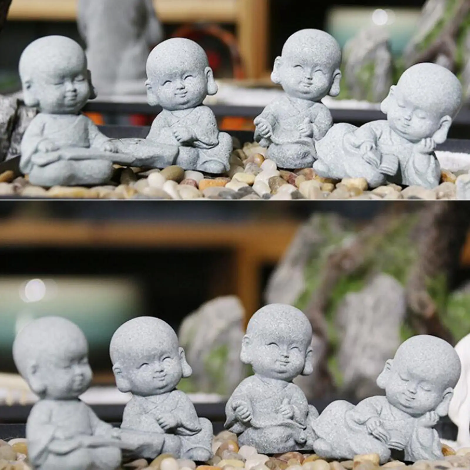 Cute Monk Buddha Statue Present Sculptures Resin Baby Monk Buddha Statue Monk Figurine for Garden Yoga Desktop Outdoor Decor