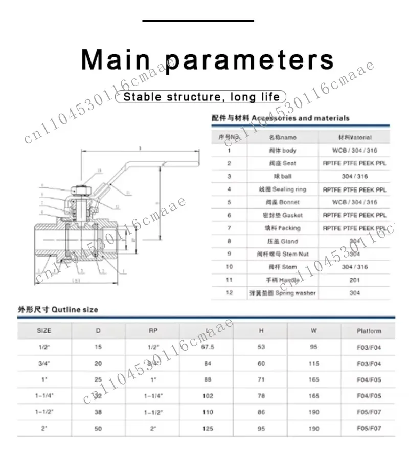 Hardware accessories Two-piece threaded ball valve Stainless steel ball valve