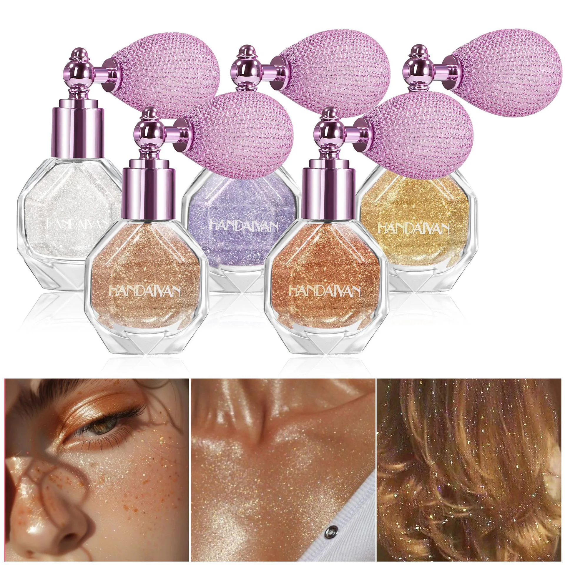 Diamond Highlighter Powder Spray Waterproof High Gloss Glitter Body Bronzer Highlight Powder Face Contour Illuminator Makeup