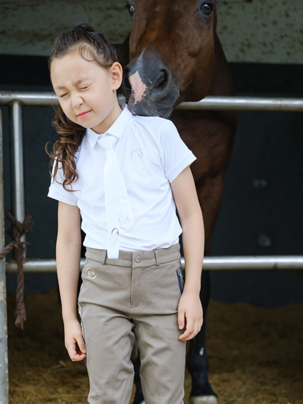 

Children's Equestrian Sports T-shirt Top Comfortable and Breathable Square Collar Short Sleeve Knight Clothing Without Tie