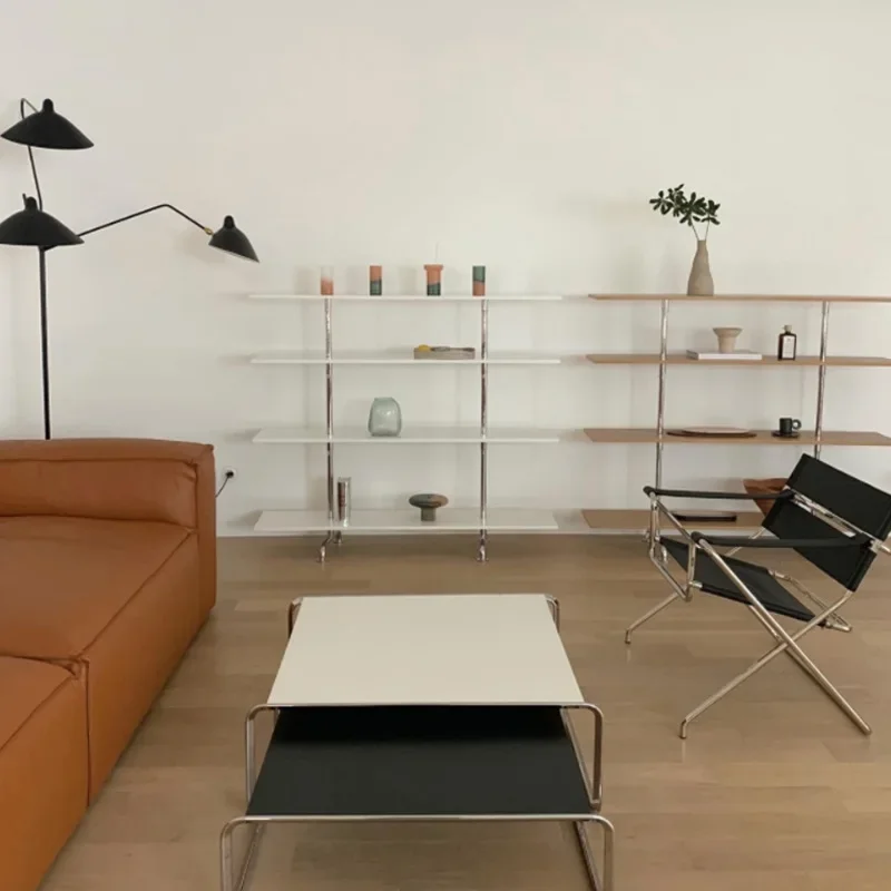 Tavolino da caffè combinato in acciaio inossidabile semplice e alla moda, medievale in bianco e nero