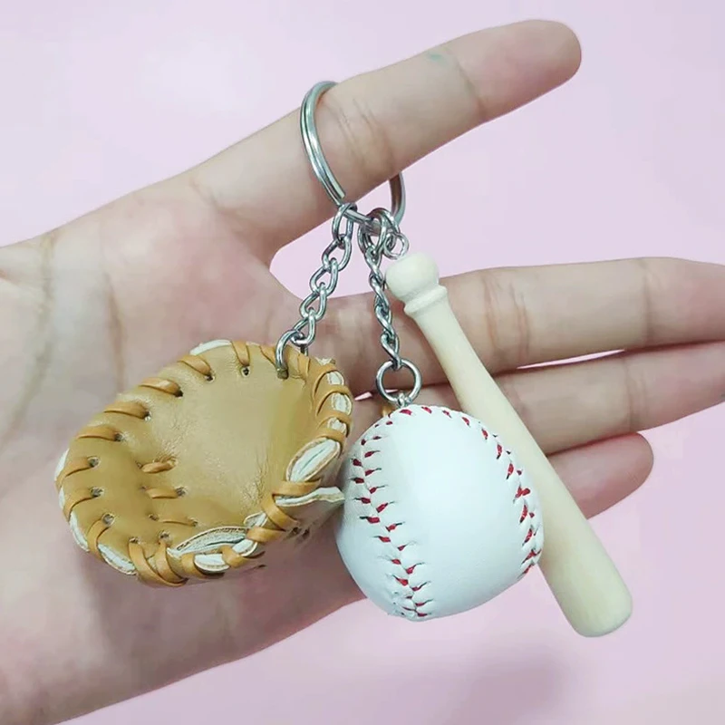Creative Keychain Glove Baseball Bat PU Leather Baseball Keyring Guitar Keychain Can Open Wine Bottles Promotion Novelty Gift