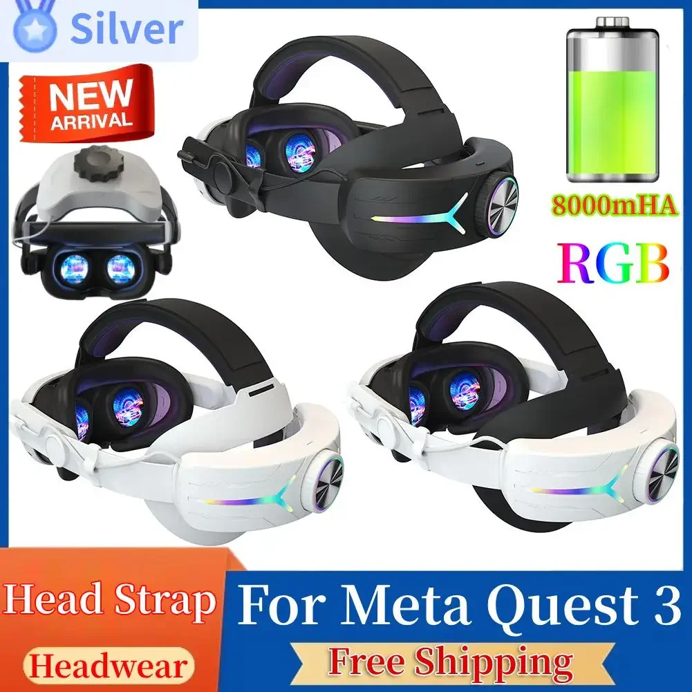 Elite Head Strap Comfortable Sponge Headwear RGB Charging Headset with Built-in 8000mAh Battery for Meta Quest 3 VR Accessories