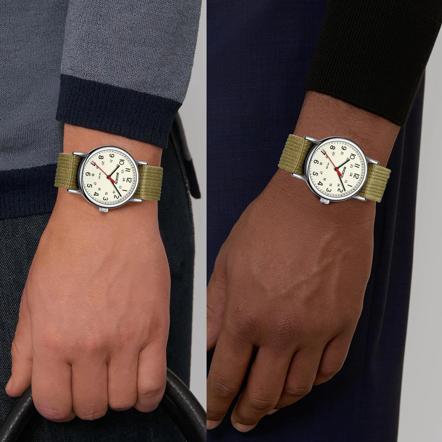 Dış ticaret izle erkek büyük kadran kuvars su geçirmez spor dairesel naylon kayış basit rahat hediye zarif saat kutusu