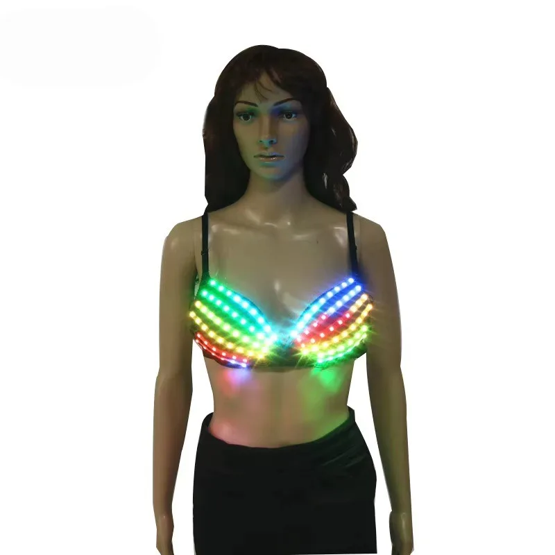 Sexy LED Bra Discolored Underwear Party Dress Belly Dance Light Up Bra Luminous Costumes Full Color Glowing Bikini Outfits