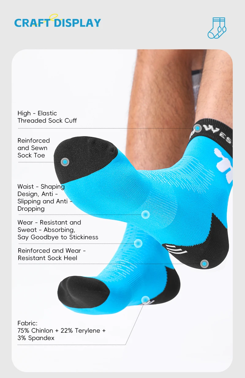 WEST BIKING Fahrradsocken für Männer und Frauen, Schnelltrocknende Sportsocken, 1/2/3 Paar, Atmungsaktive Lauf- und Fahrradausrüstung, EU-Größe 37-43 – Detail 4